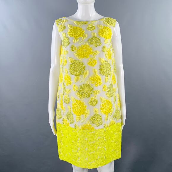 GIAMBATTISTA VALLI Size S Yellow Beige Polyester Blend Floral Sleeveless Dress - Picture 1 of 8